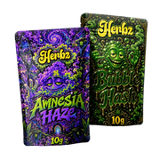 Pack Amnesia Haze et Bubble Hash 20g THCA avec têtes et hash sur fond noir