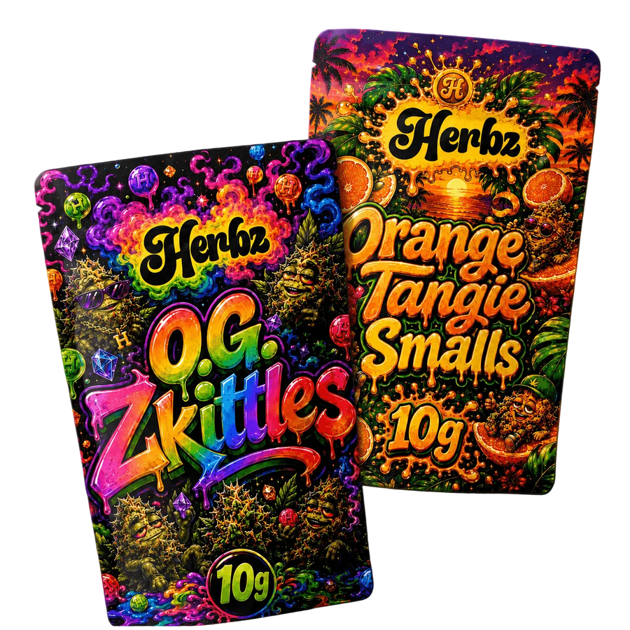 Pack O.G. Zkittles et Orange Tangie Smalls 20g THCA avec deux produits en fleurs sur fond noir