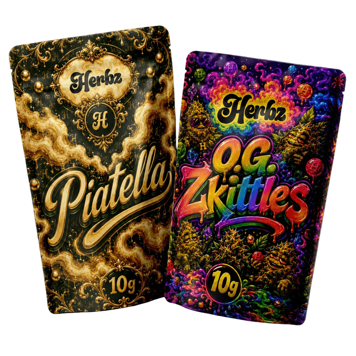 Pack O.G. Zkittles et Orange Tangie Smalls 20g THCA avec deux produits en fleurs sur fond noir