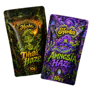 Pack Thai Haze et Amnesia Haze 20g THCA avec deux têtes haze sur fond noir