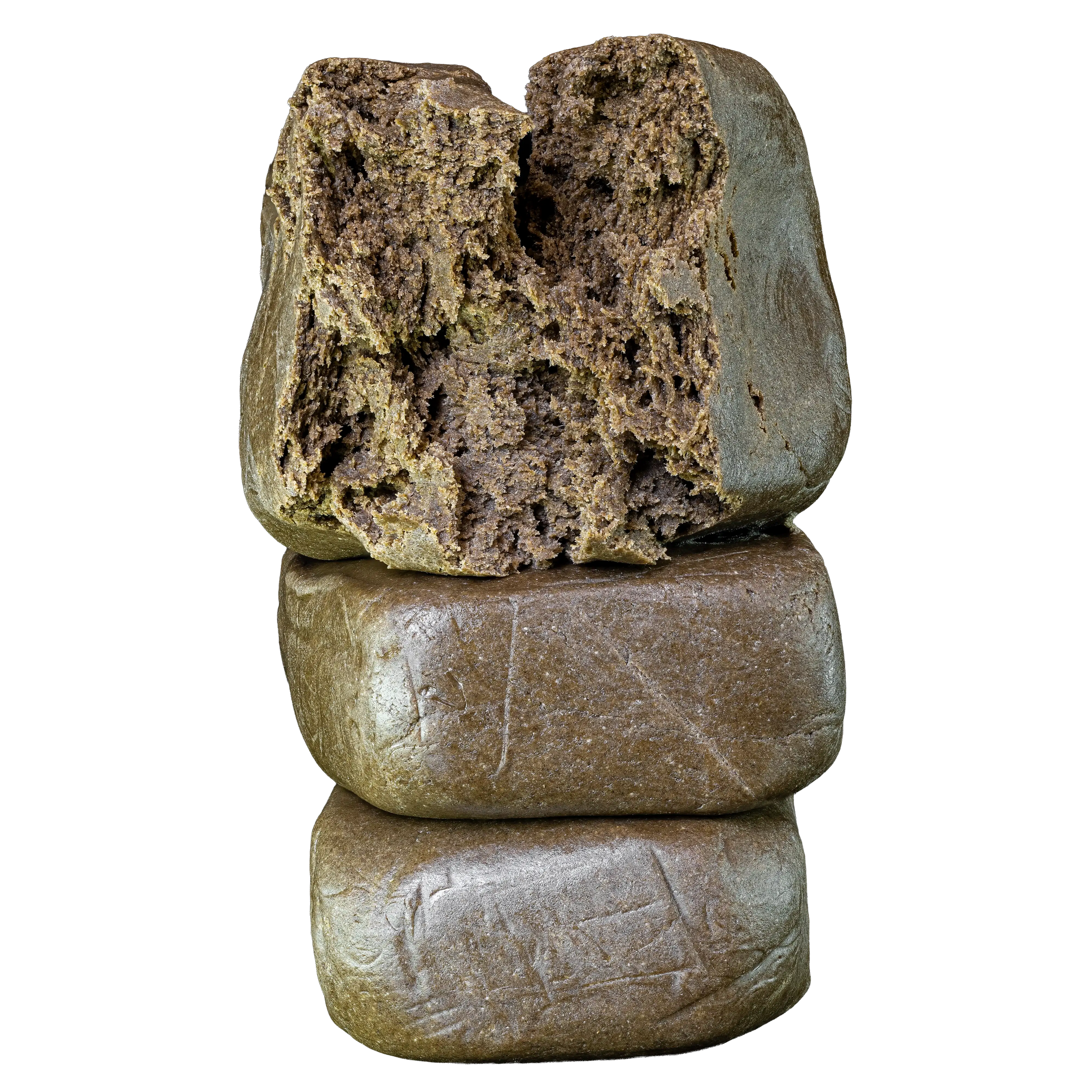 Bubble Hash à l'extérieur pressé et au cœur poreux riche en trichomes