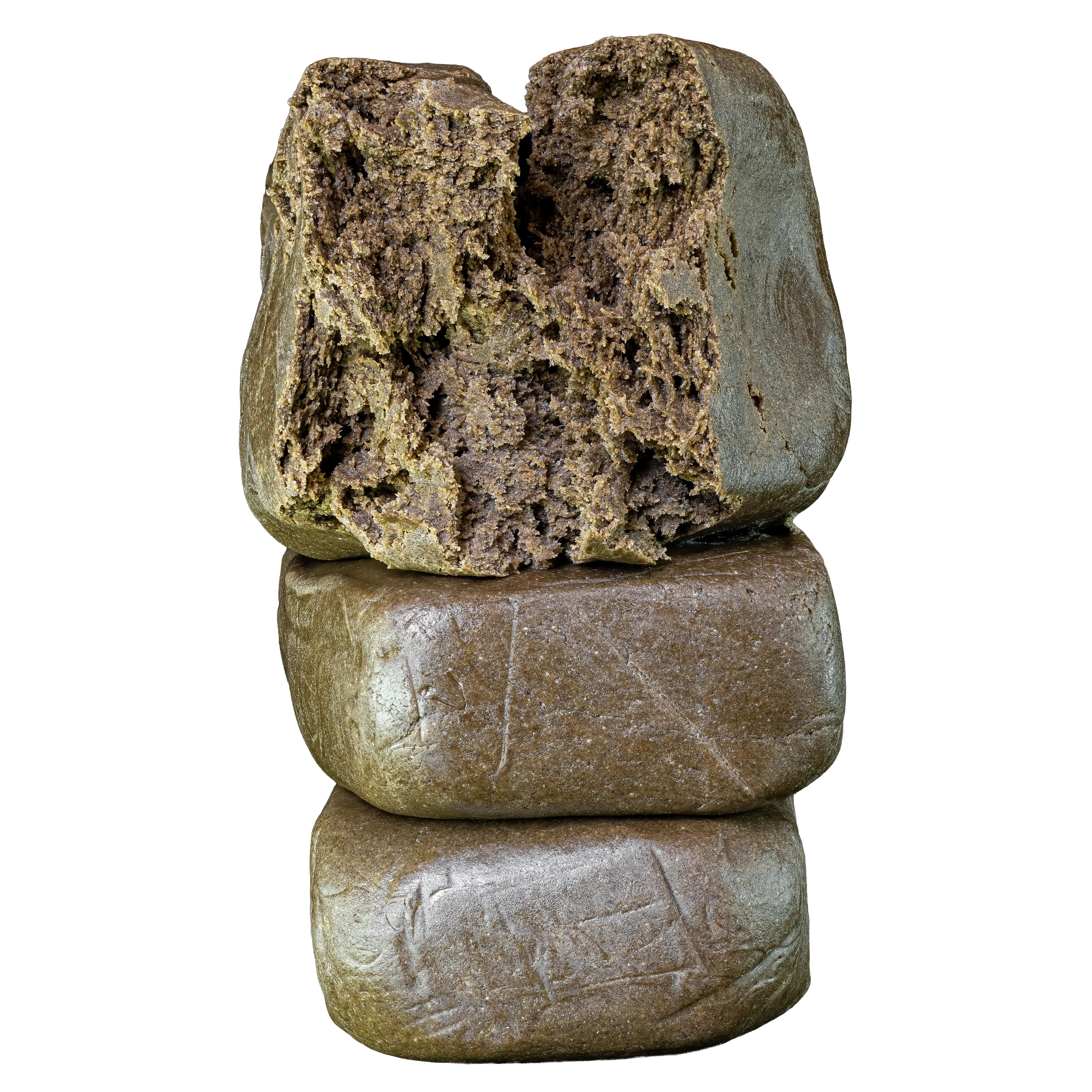 Bubble Hash à l'extérieur pressé et au cœur poreux riche en trichomes