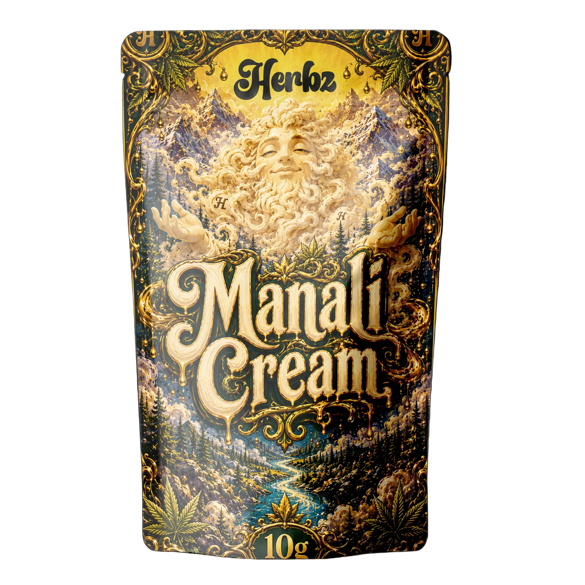 Manali Cream 40% THCA static hash avec une structure sombre riche en résine sur fond noir
