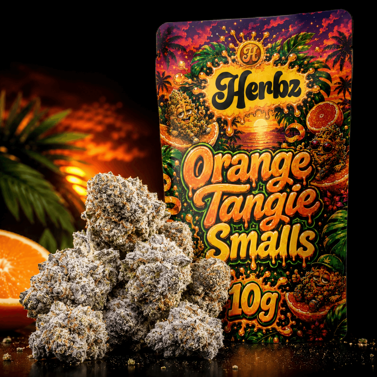 Emballage Herbz Orange Tangie Smalls au design orange et tropical