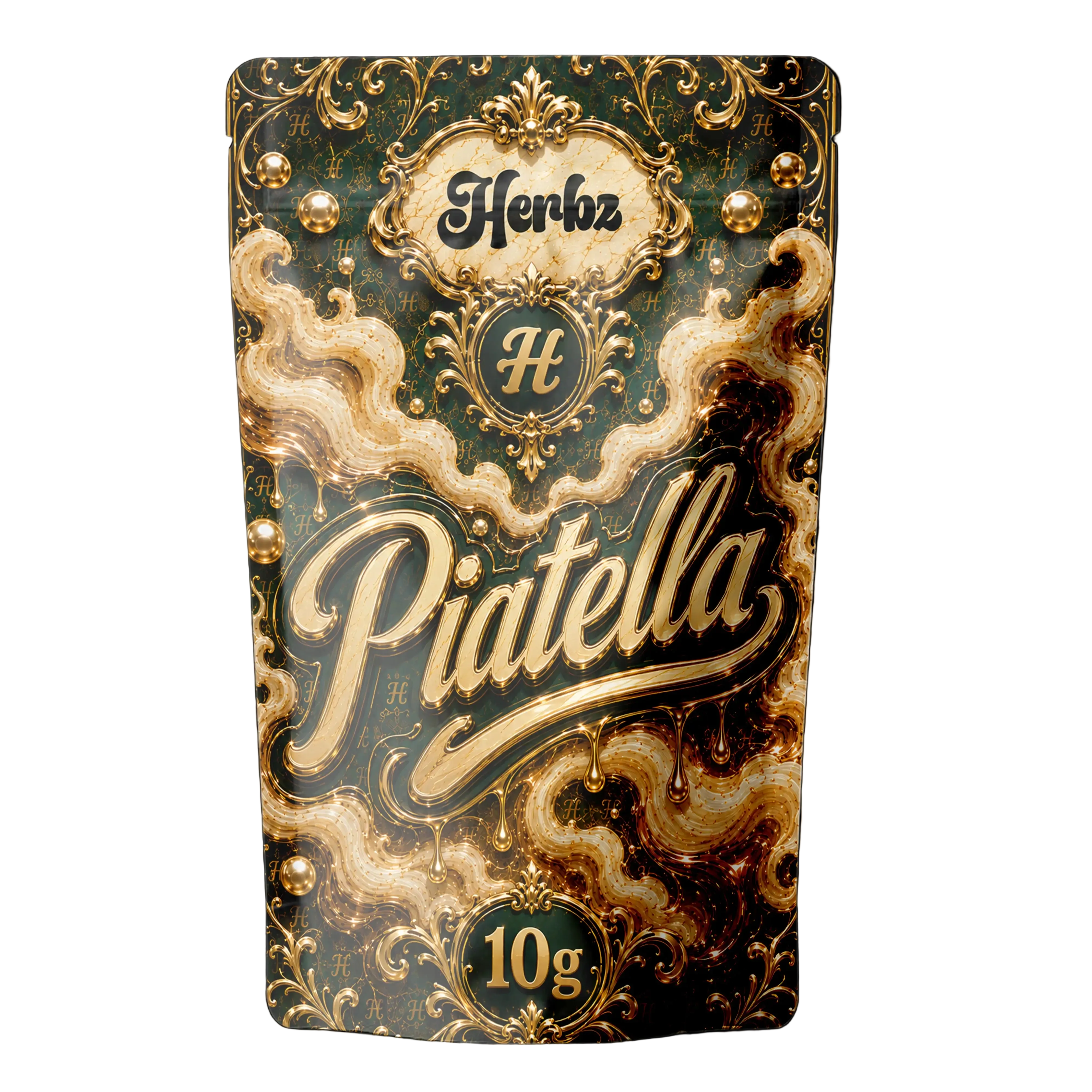 Piatella 60% THCA, hash ice water à la couleur dorée claire et emballage Herbz